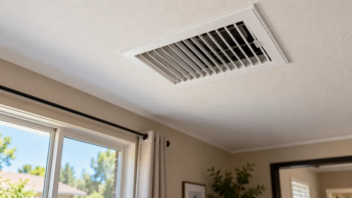 Ceiling air conditioning vent in a residential living room during warm weather.